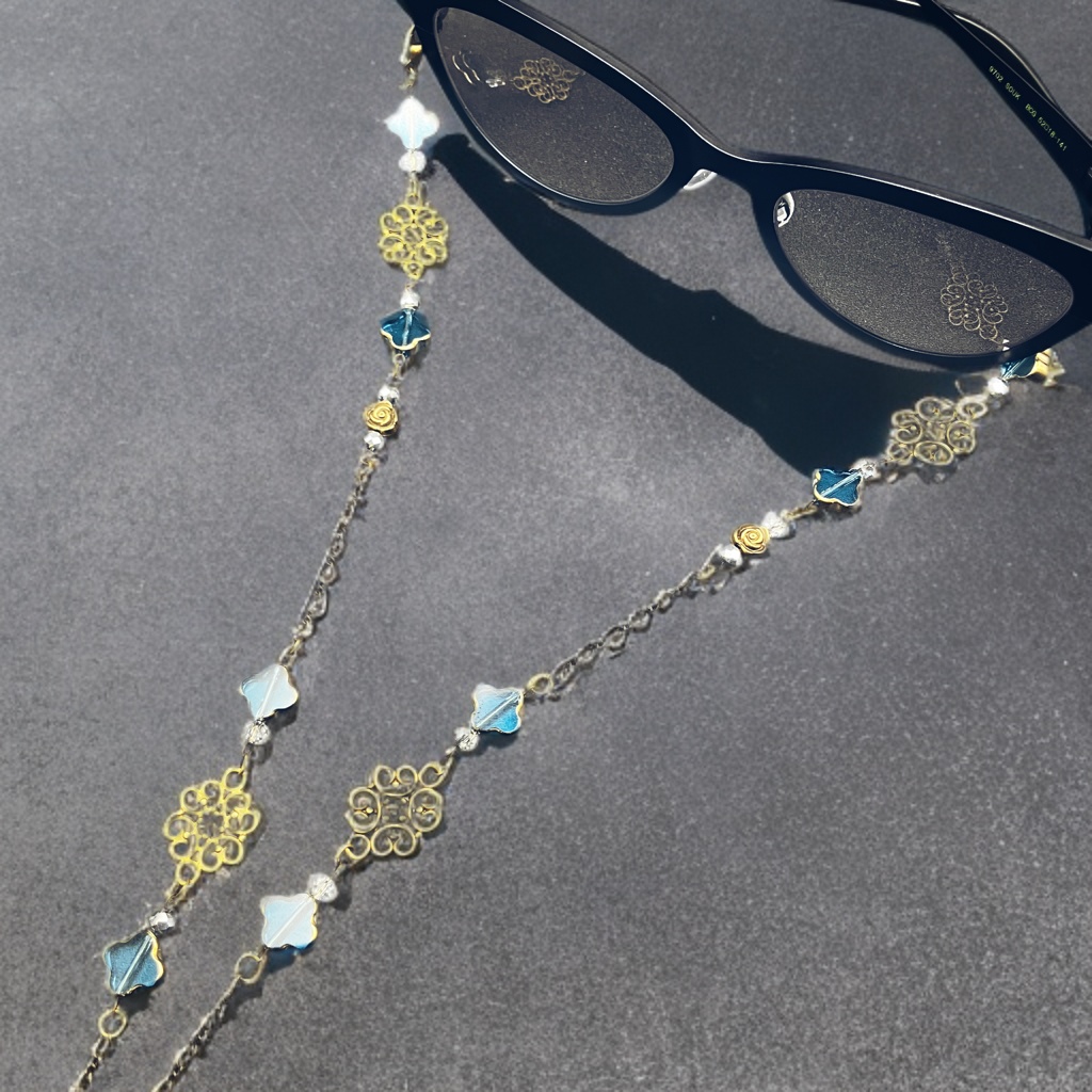 メガネチェーン グラスコード ファンタジー 個性的 推し活 きれい アンティーク かっこいい ブルー