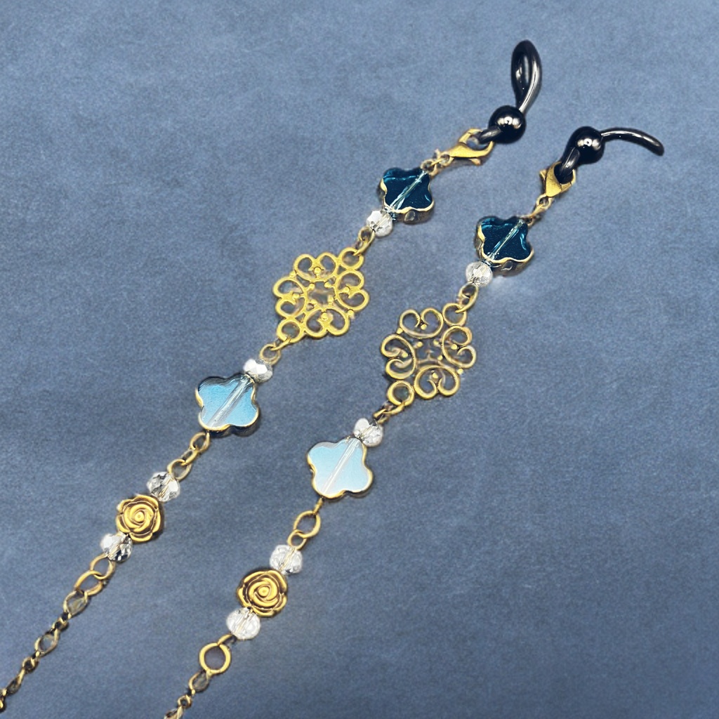 メガネチェーン　グラスコード　ファンタジー　個性的　推し活　きれい　アンティーク　かっこいい　ブルー