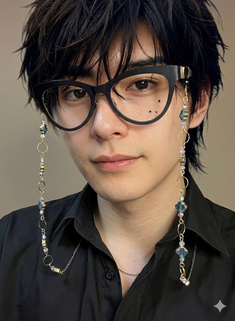メガネチェーン グラスコード ファンタジー 個性的 推し活 きれい アンティーク かっこいい ブルー クローバー