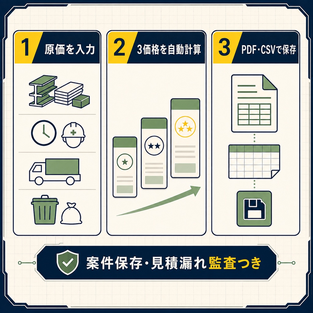 小修繕プライサー Pro|赤字回避価格・値引き限界・見積漏れを一括チェック
