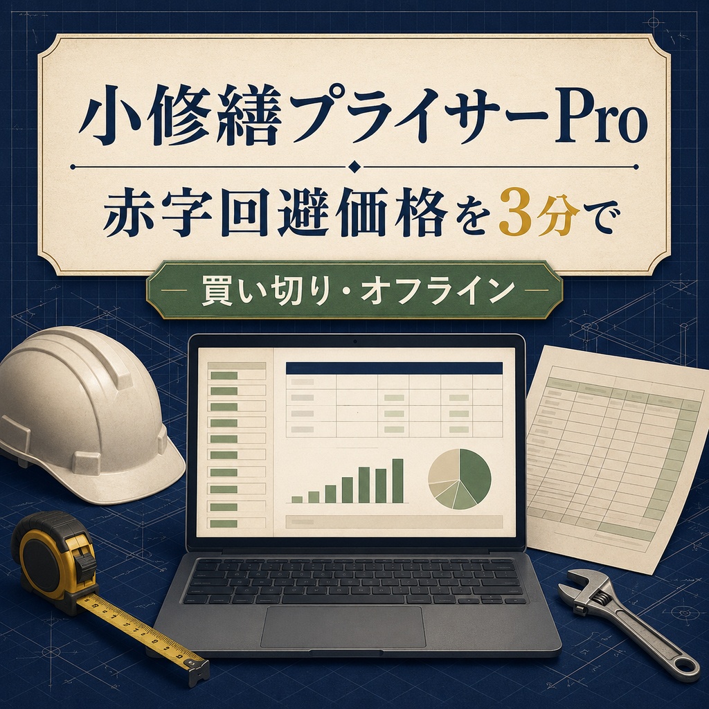 小修繕プライサー Pro|赤字回避価格・値引き限界・見積漏れを一括チェック
