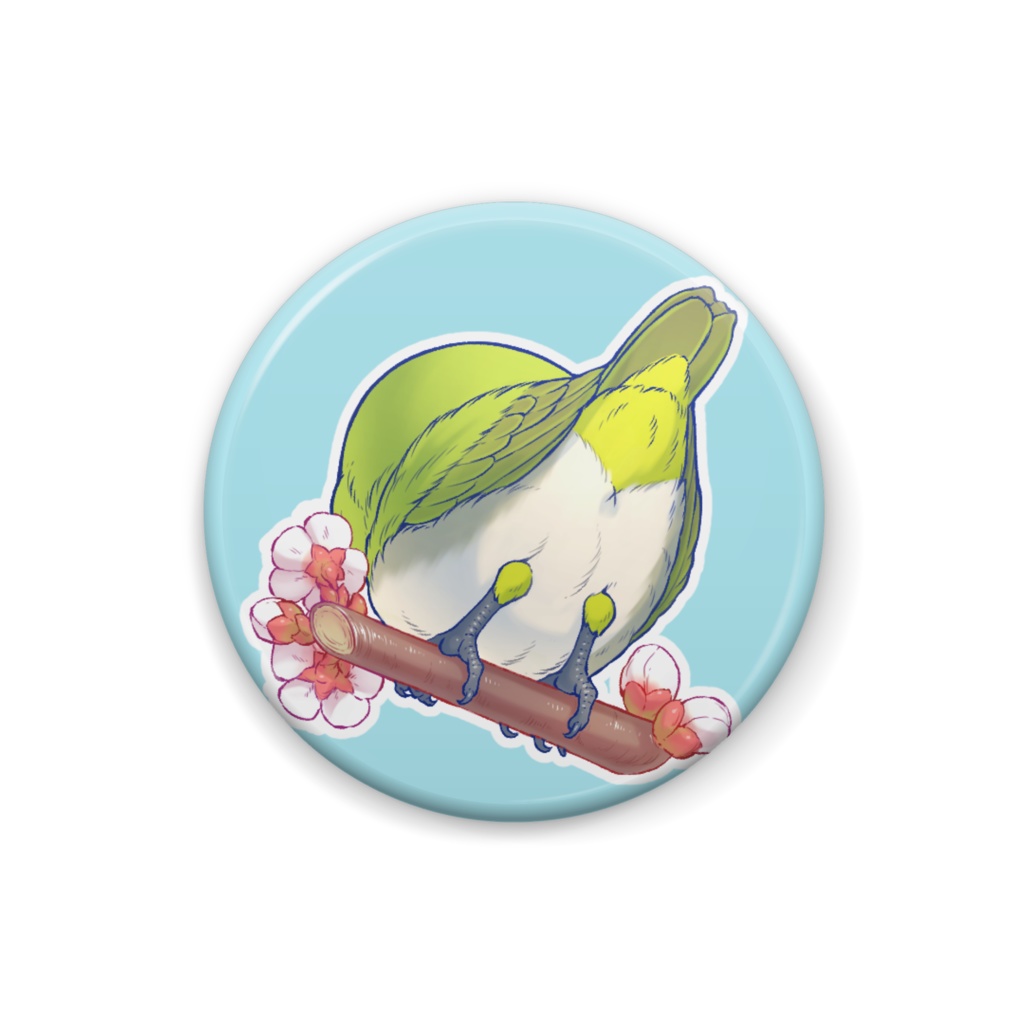 メジロおちり缶バッチ