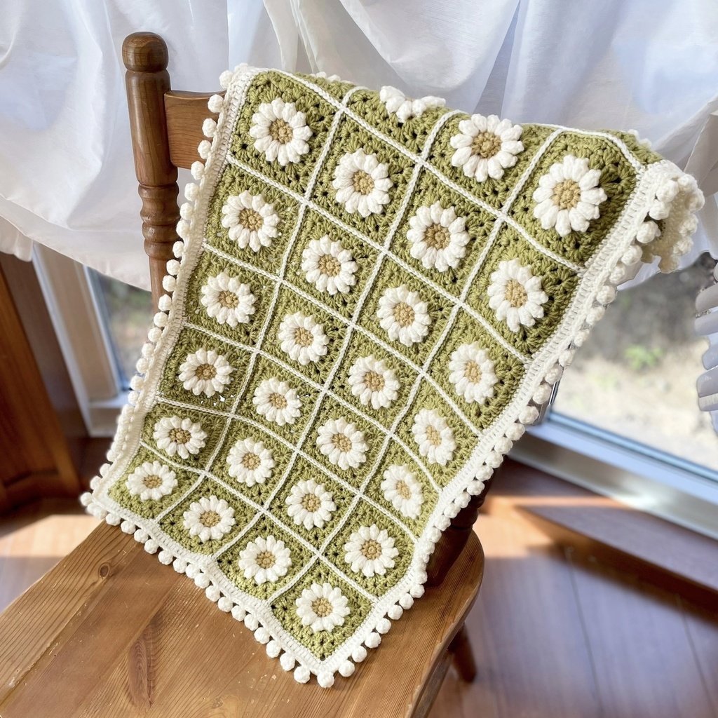 新・マーガレットの春の草原色ハーフブランケット