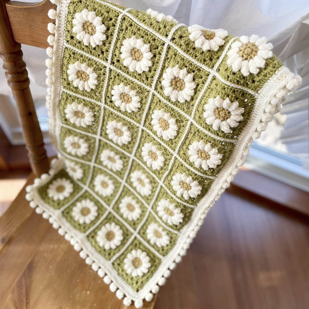 新・マーガレットの春の草原色ハーフブランケット