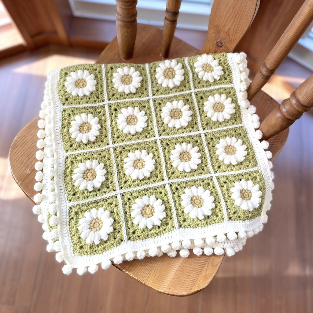 新・マーガレットの春の草原色ハーフブランケット