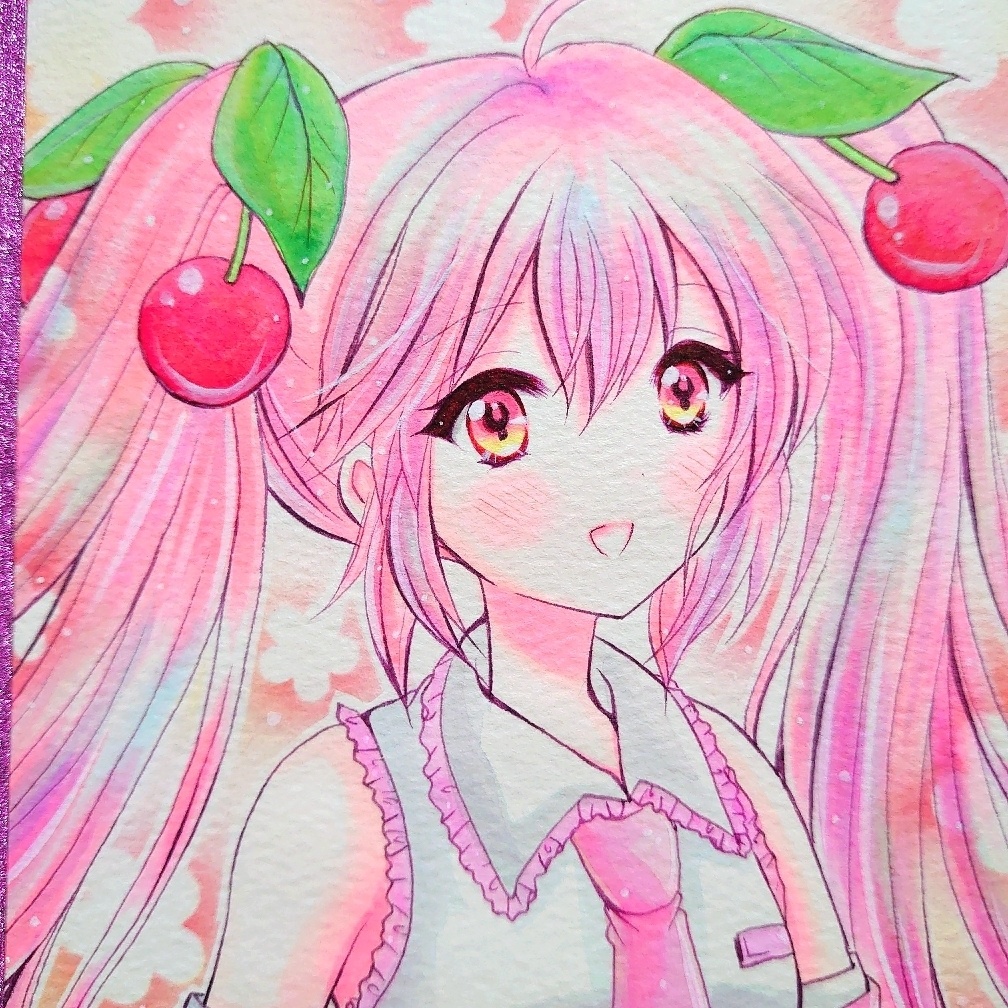 桜ミク　手描きイラスト