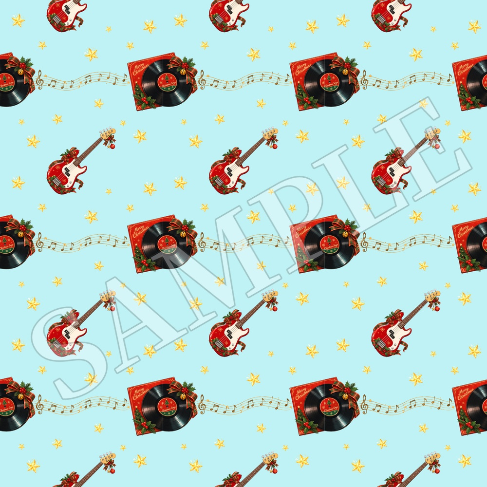 クリスマス・ギター柄シームレスパターン 10色セット|コラージュ素材 デジタルペーパー 背景画像 PNG素材