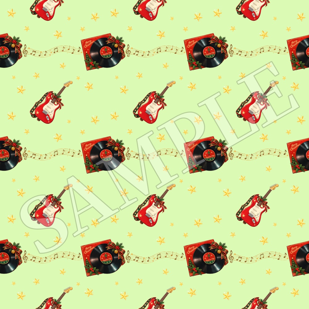 クリスマス・ギター柄シームレスパターン 10色セット|コラージュ素材 デジタルペーパー 背景画像 PNG素材