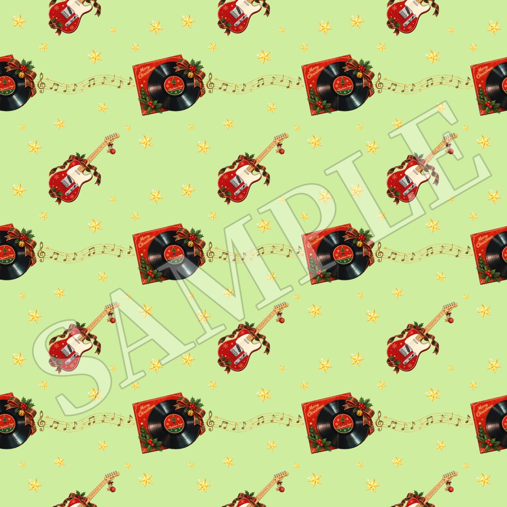 クリスマス・ギター柄シームレスパターン 10色セット|コラージュ素材 デジタルペーパー 背景画像 PNG素材