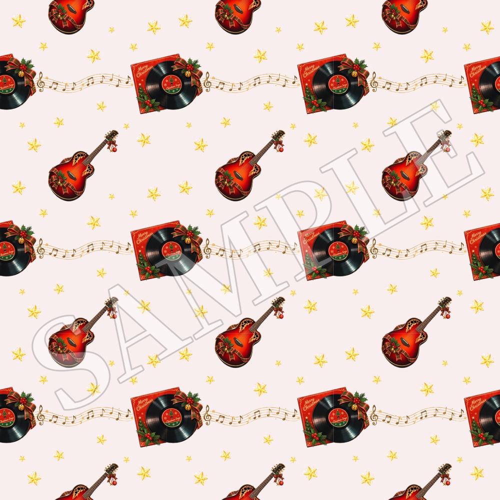 クリスマス・ギター柄シームレスパターン 10色セット|コラージュ素材 デジタルペーパー 背景画像 PNG素材