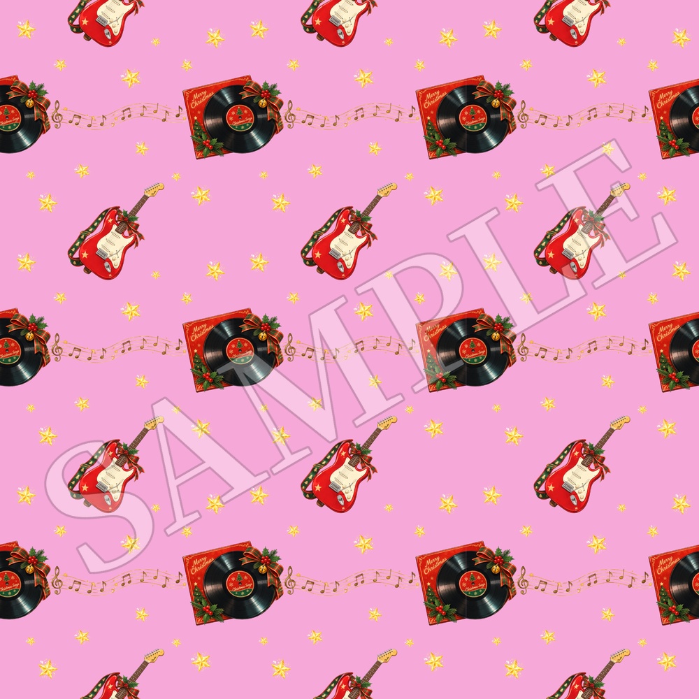 クリスマス・ギター柄シームレスパターン 10色セット|コラージュ素材 デジタルペーパー 背景画像 PNG素材