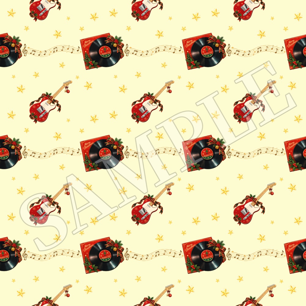 クリスマス・ギター柄シームレスパターン 10色セット|コラージュ素材 デジタルペーパー 背景画像 PNG素材