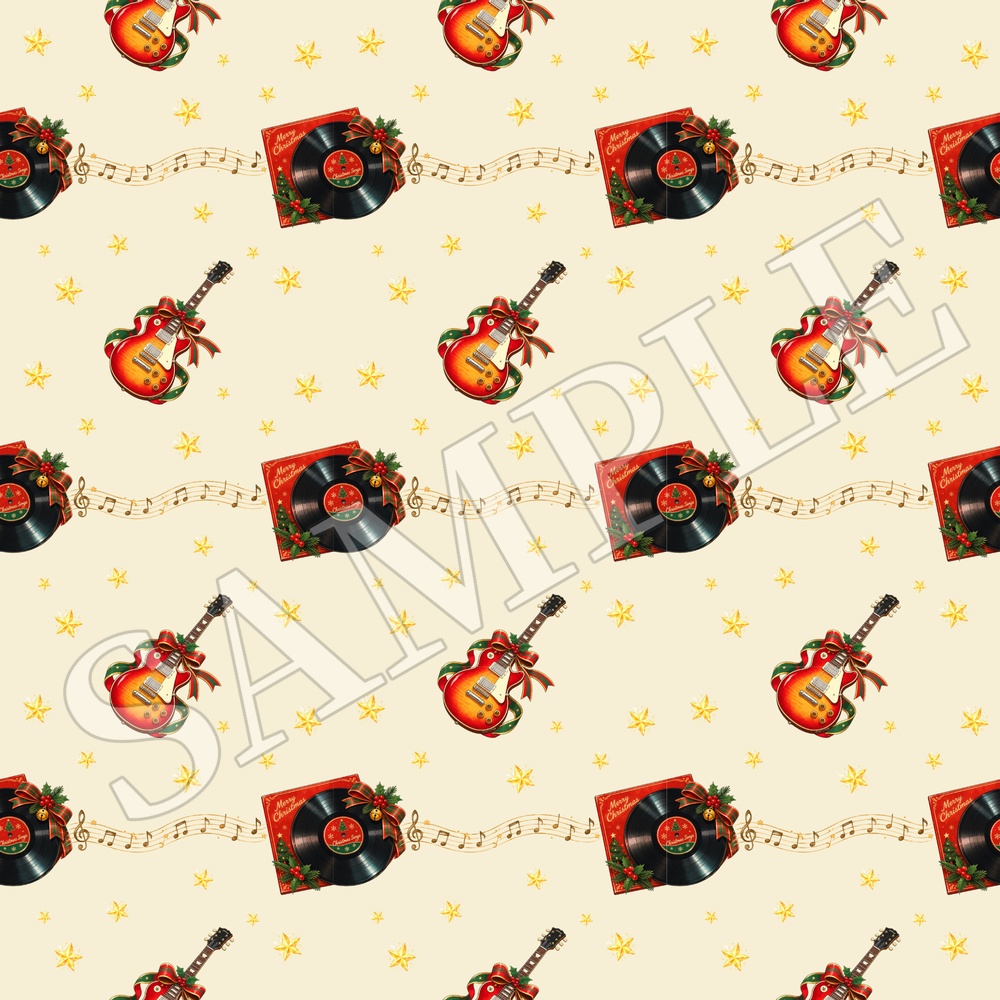 クリスマス・ギター柄シームレスパターン 10色セット|コラージュ素材 デジタルペーパー 背景画像 PNG素材