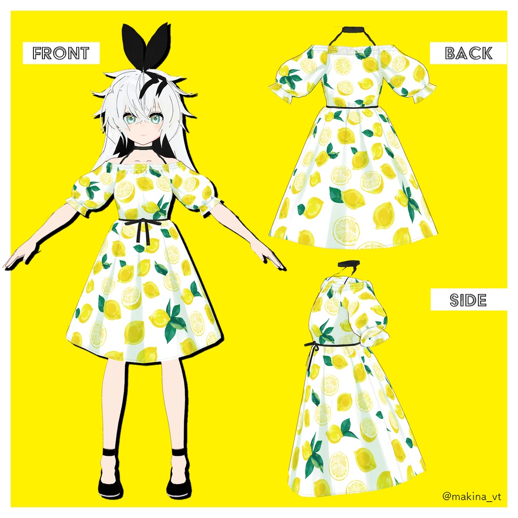 さわやかレモン柄ワンピース | #Vroid