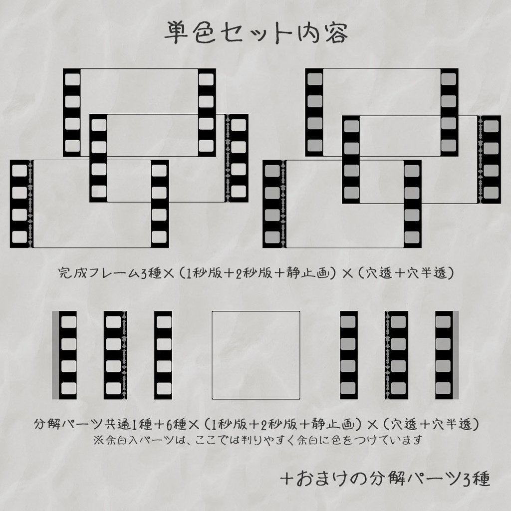 【ココフォリア(v1.x)用】キネマ風フィルムフレーム-単色セット【動くフレーム】