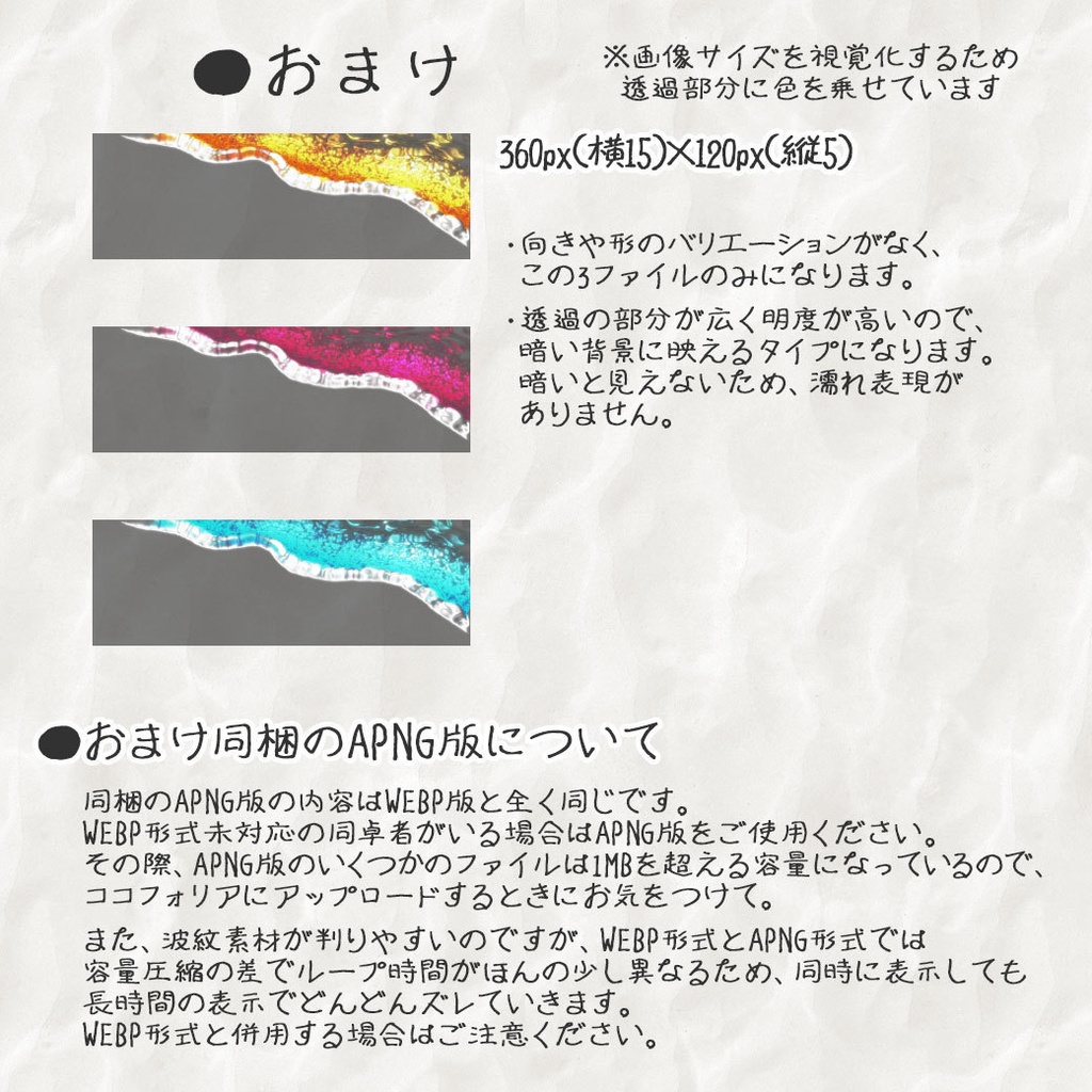 【ココフォリア(v1.x)用】水面演出素材【動くWEBP素材】