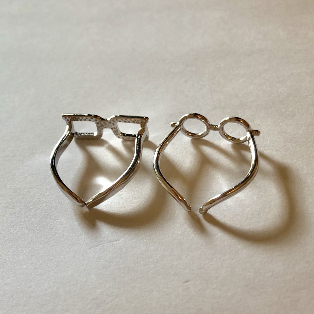 925シルバー かわいいお見通しめがね シルバーリング 2個セット 【silver925 】SV925