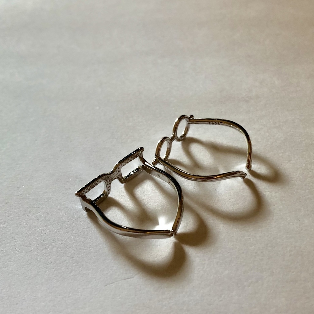 925シルバー かわいいお見通しめがね シルバーリング 2個セット 【silver925 】SV925