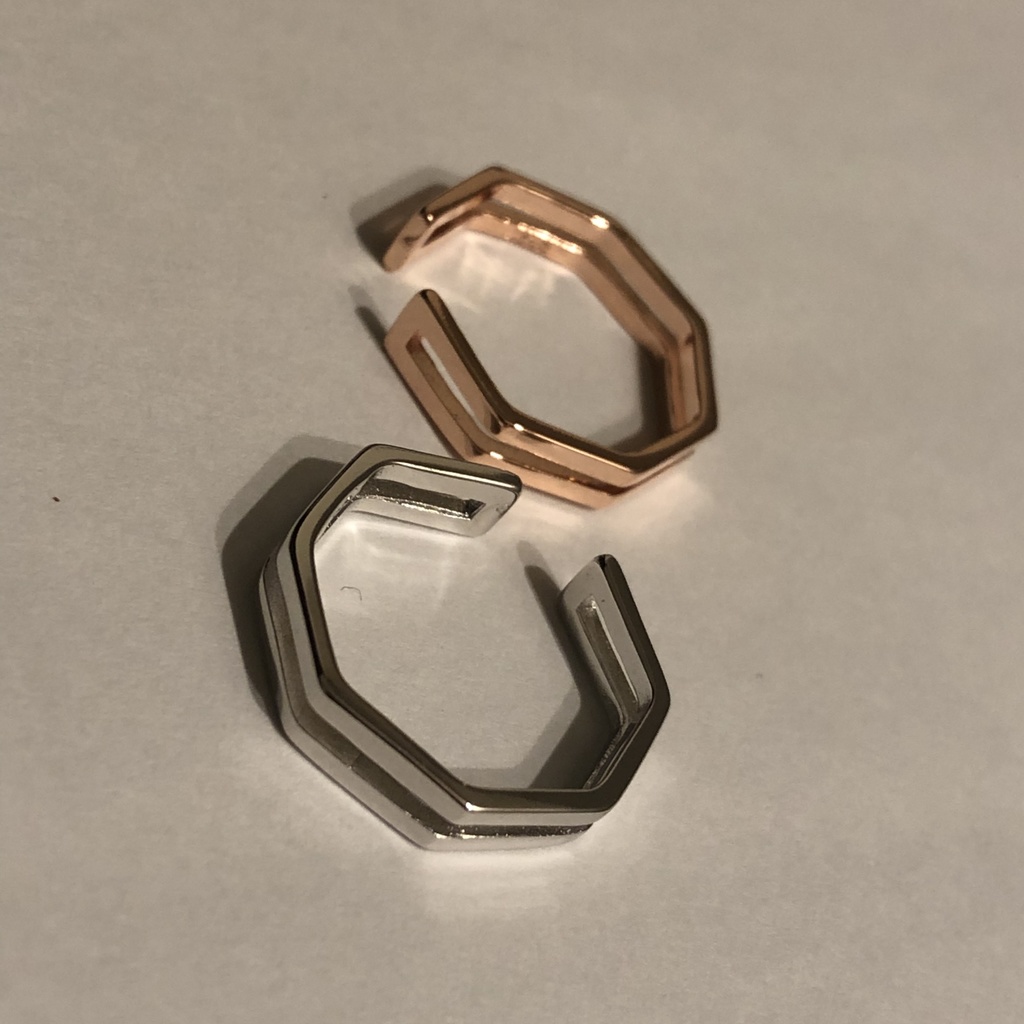 ペアでも! 八角系 オクタゴン リング シルバー&ブロンズ セット フリーサイズ