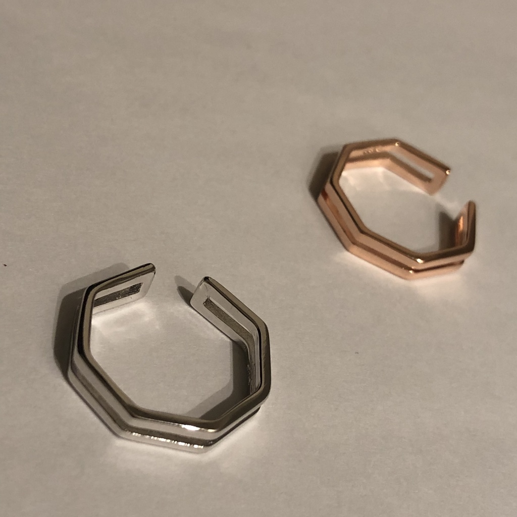 ペアでも! 八角系 オクタゴン リング シルバー&ブロンズ セット フリーサイズ