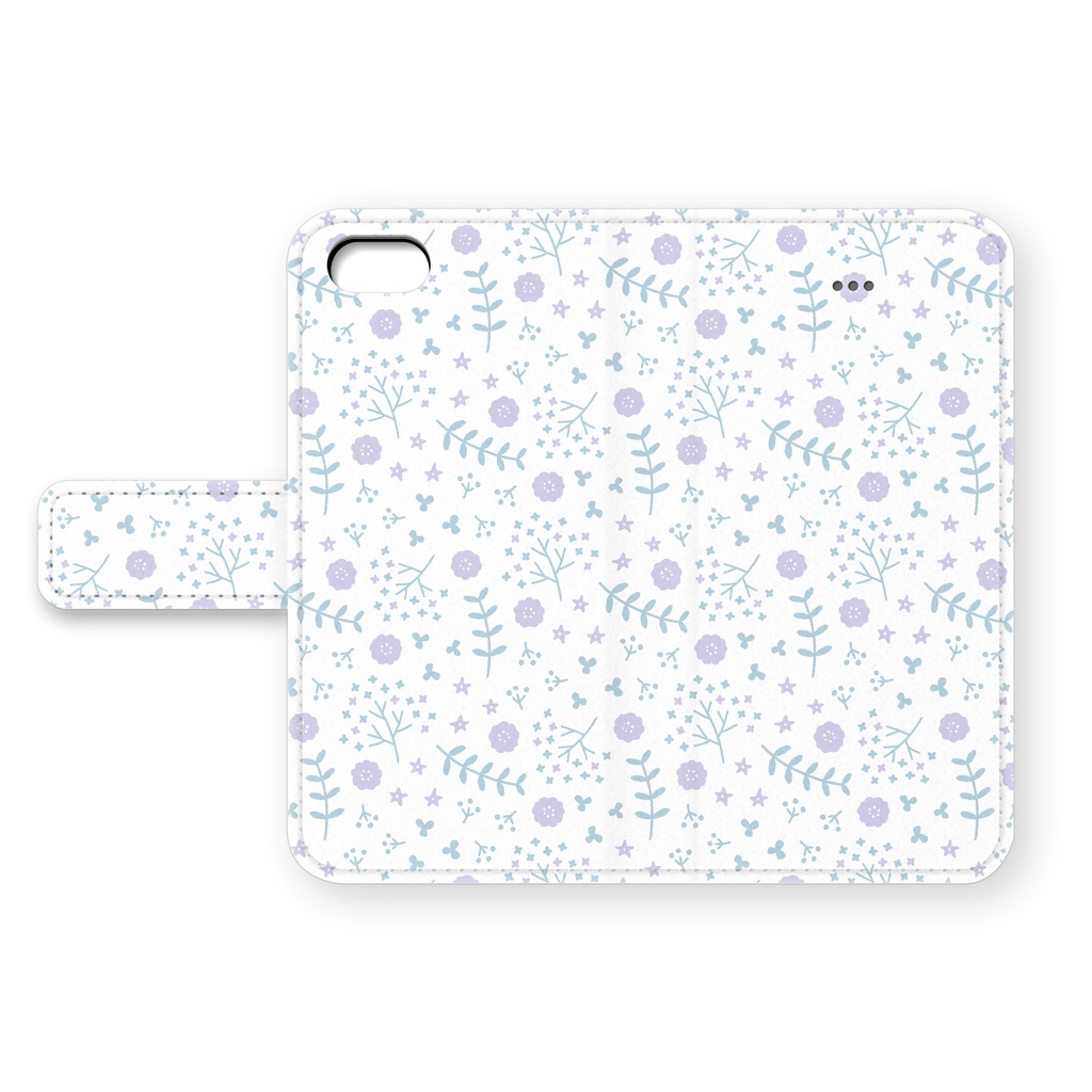 草花のiPhoneカバー(ブルー×パープル)
