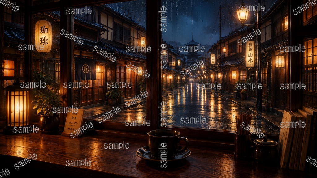雨 夜 窓辺/レトロ/和風夜景壁紙5枚セット【高画質】