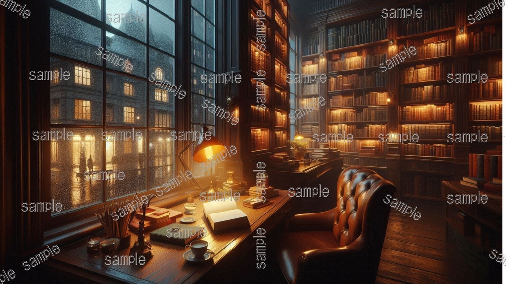 VTuber配信背景｜深夜 書斎 作業部屋背景6枚セット【高画質】