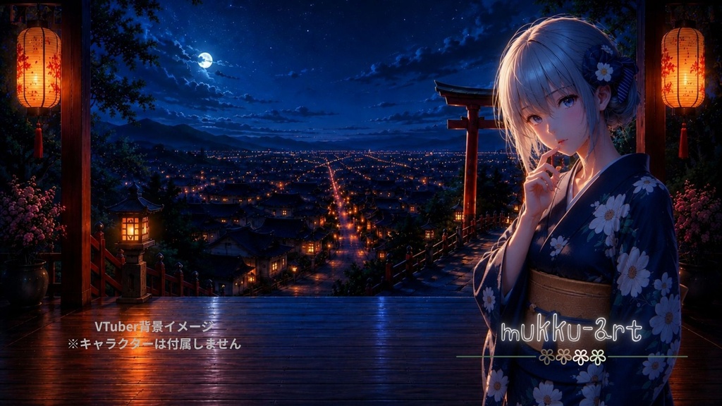 【VTuber配信背景】和風神社テラス背景4種セット|夜景・夕焼け・朝・紫陽花雨上がり