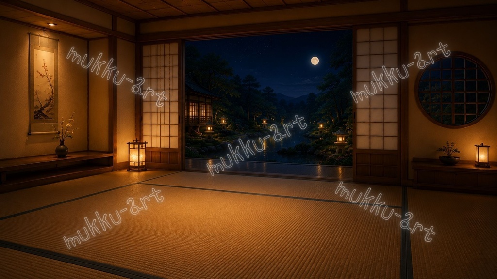 VTuber配信背景 和室・日本庭園セット｜朝・夕・夜・雨上がり 6枚収録【待機画面・雑談・ASMR向け】