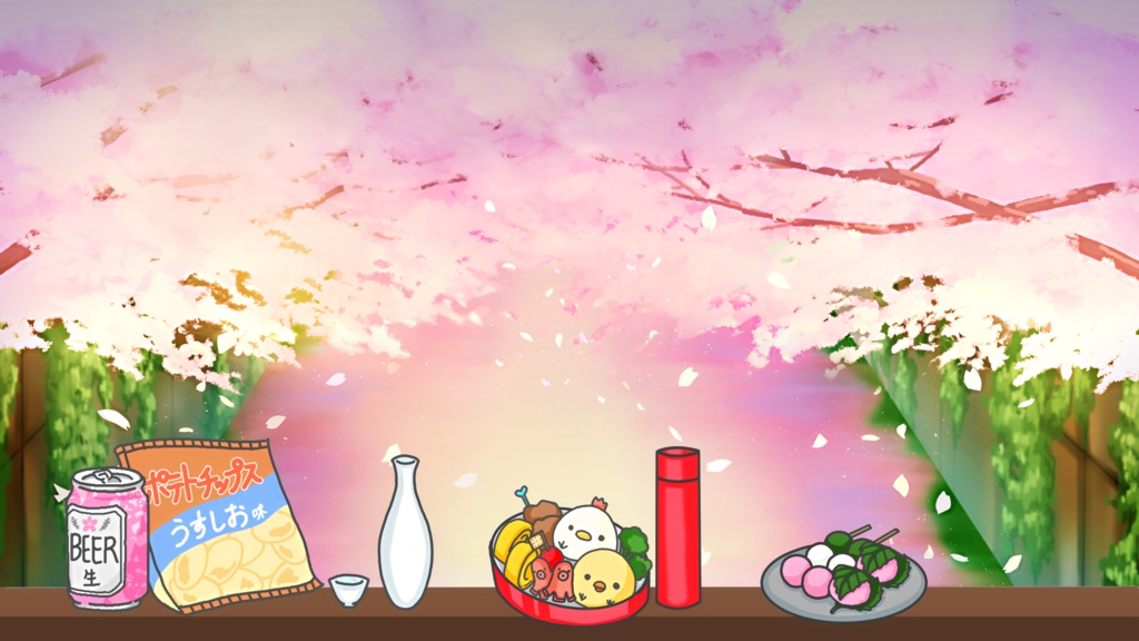 Vtuber配信用背景素材/桜&夜桜セット(お花見付き)