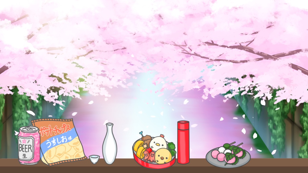 Vtuber配信用背景素材/桜&夜桜セット(お花見付き)
