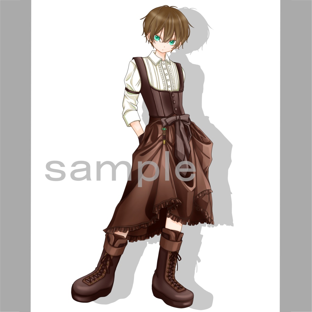 【無料版有り】全身立ち絵イラスト素材/少年×アンティークスカート