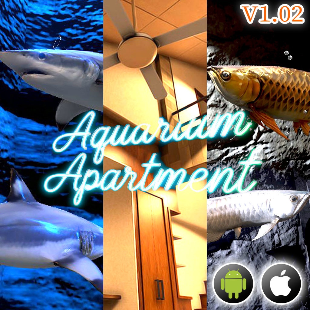 【VRCWorld】AQUARIUMのある部屋 6種のお魚アニメーション付き 【インテリア稼働ギミック付属】