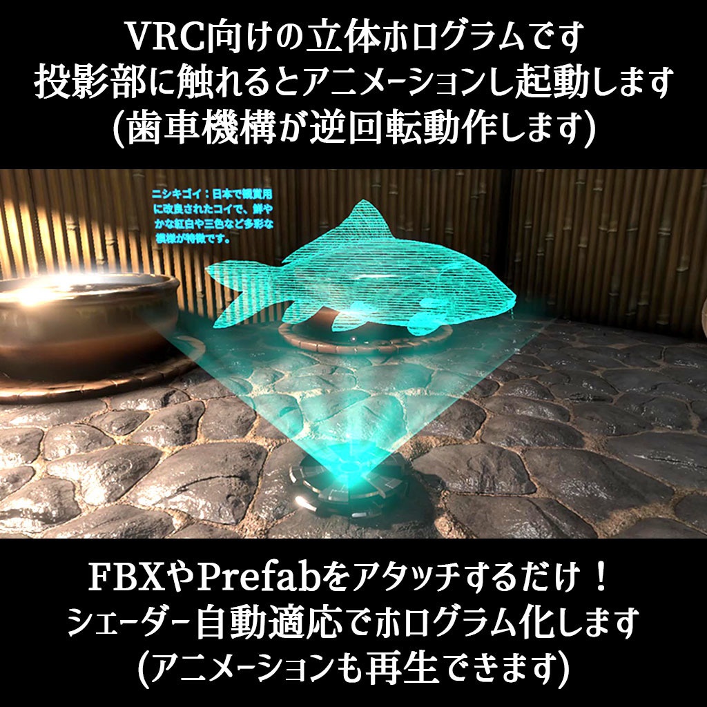 【VRC】アバターでも使える!立体ホログラムギミック 12種のモデル付属【起動アニメーション付き】