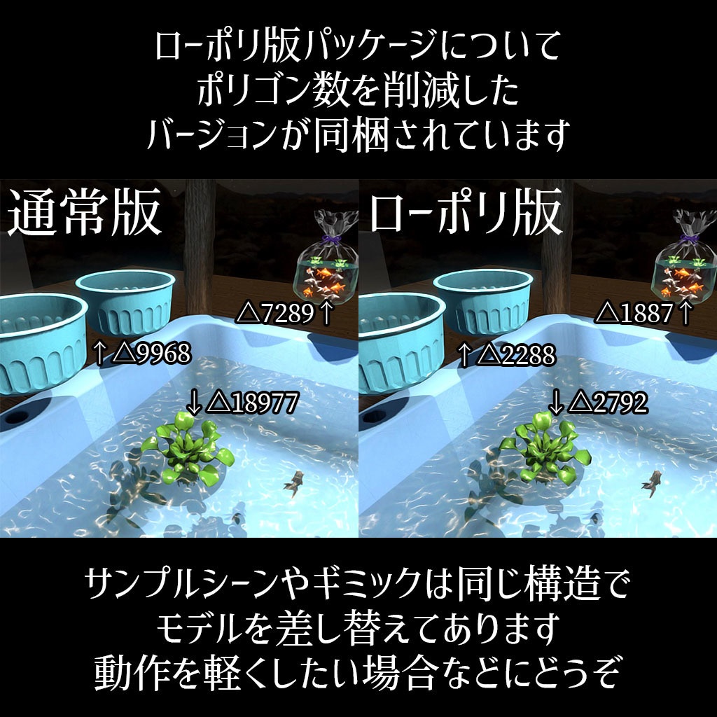 【VRC】みんなで遊べる!金魚すくいギミックセット 袋詰めシステム付き【お魚3種付属】