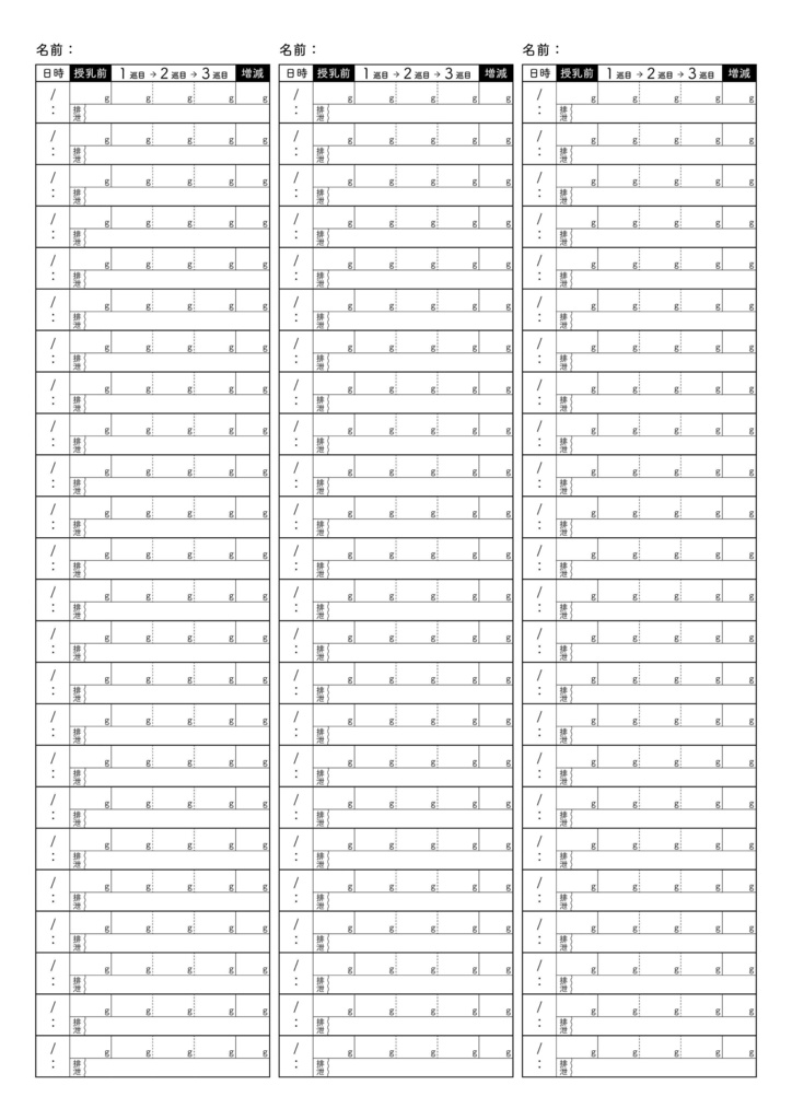 乳飲子猫の体調・体重管理用紙