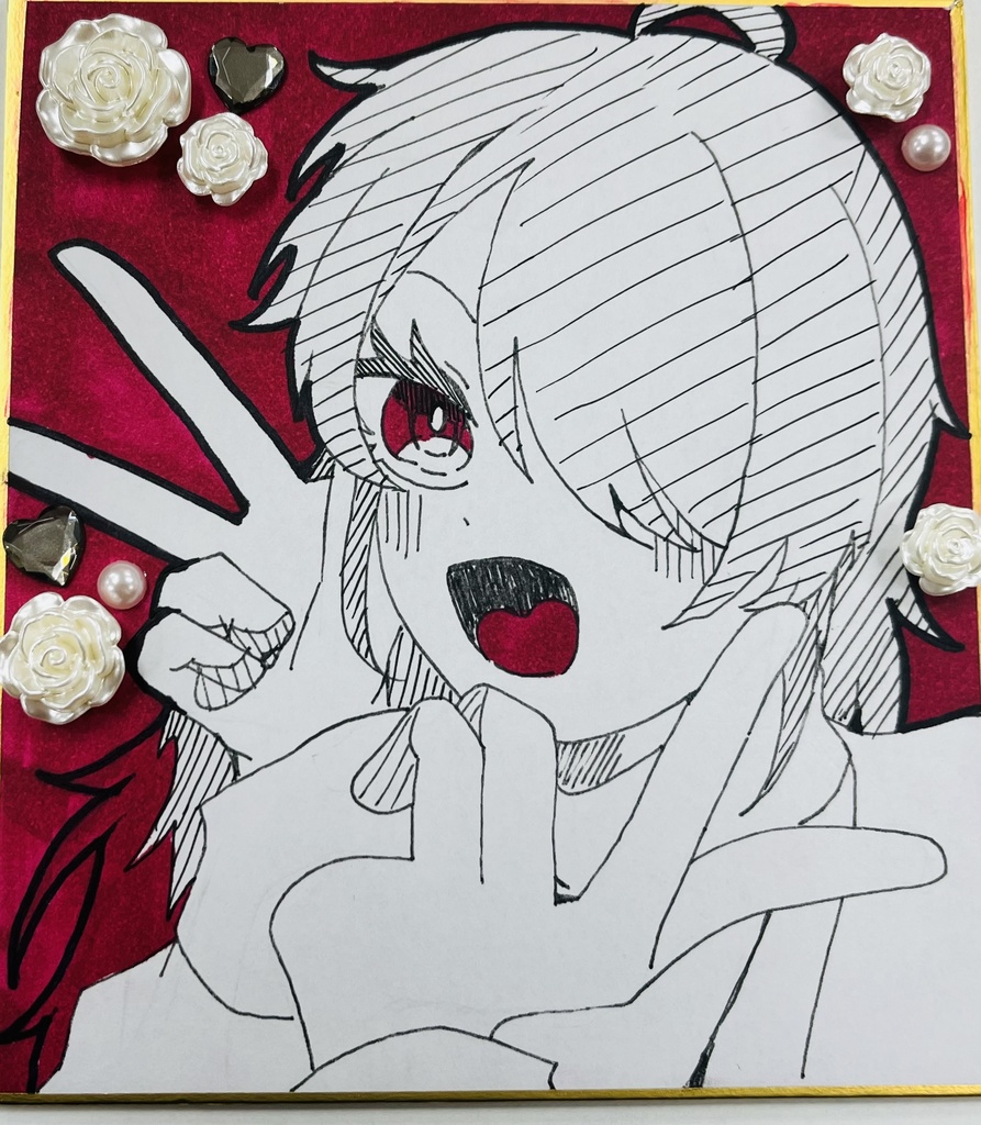 ミニ色紙　約163mm×121mm オリジナル創作おんなのこ