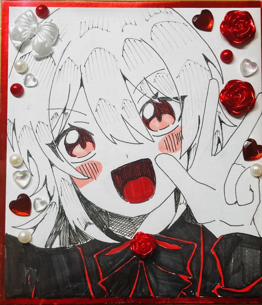 ミニ色紙　約163mm×121mm オリジナル創作　おんなのこ　おまけ付き