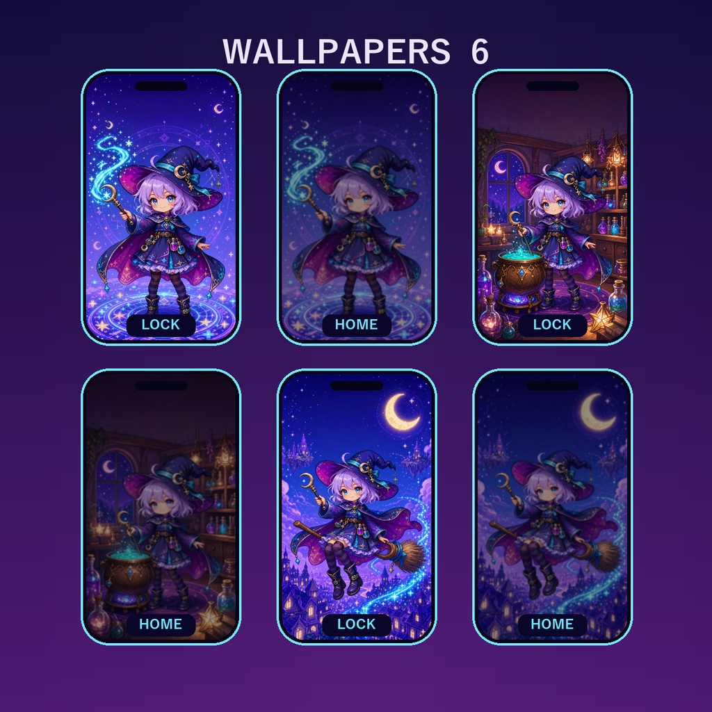 【スマホ着せ替え】Moonlit Witch Mobile Theme｜壁紙6種＋アプリアイコン25種