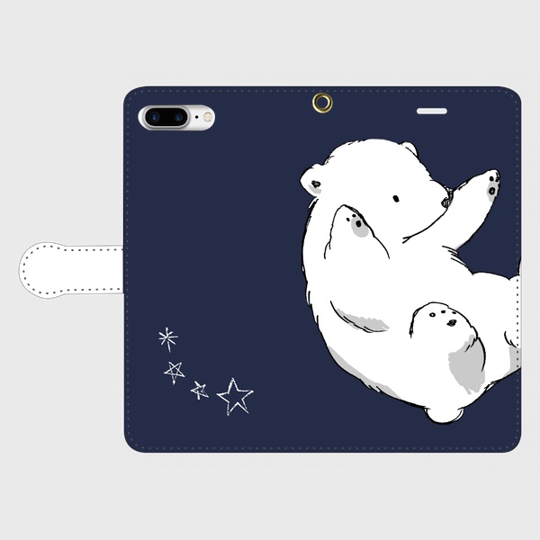 【送料無料】ネイビー・転がりシロクマの手帳型スマホケース