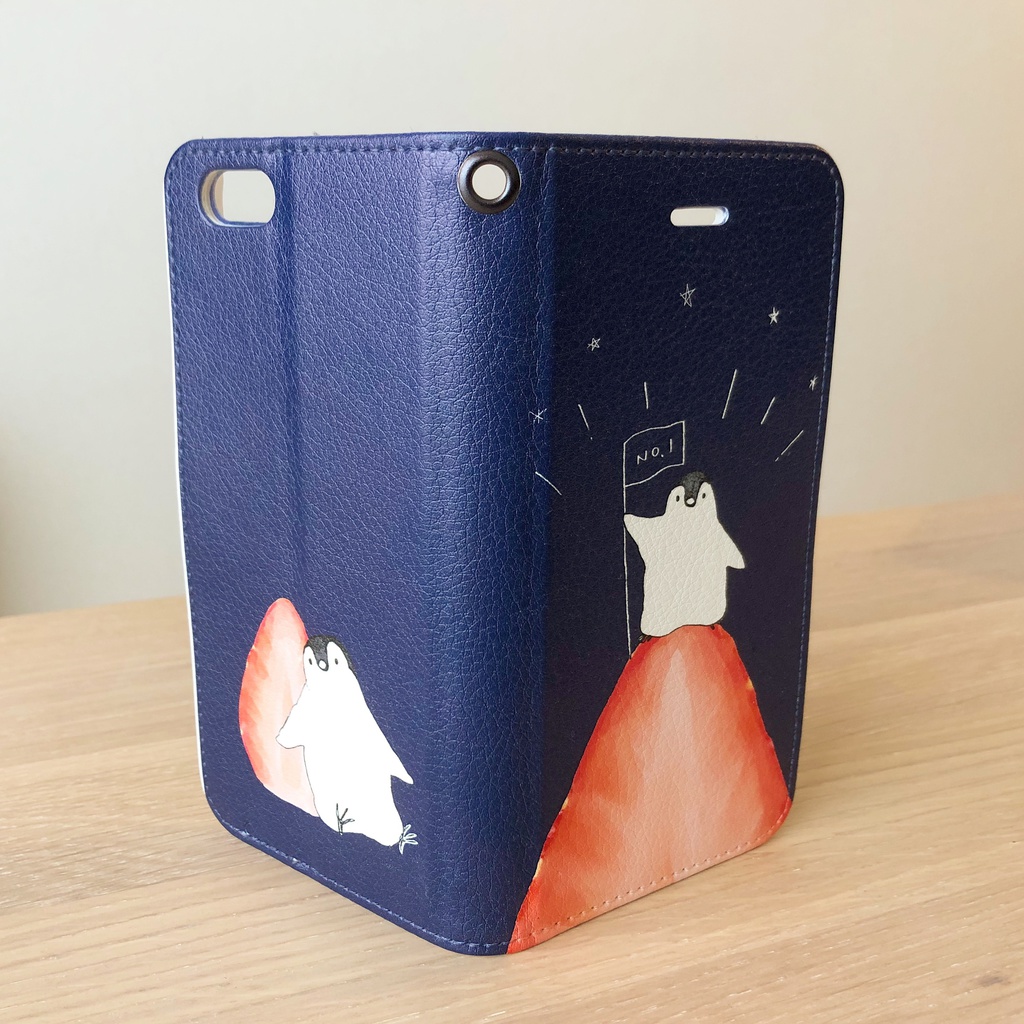 【送料無料】ペンギンのいちご登山 手帳型スマホケース