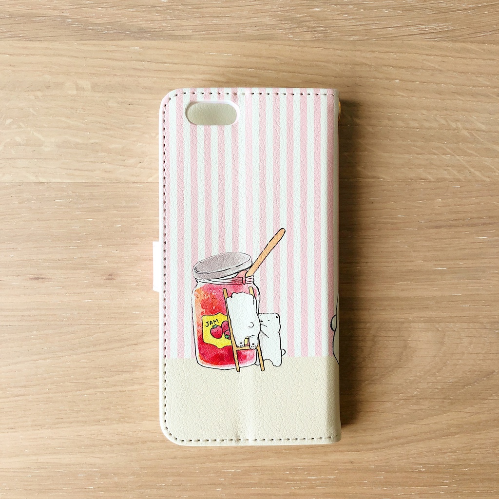 【送料無料】ストライプ・シロクマとホットケーキの手帳型スマホケース