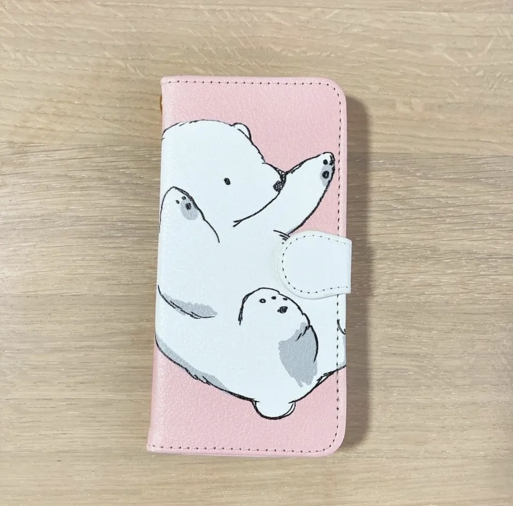 【送料無料】ピンク・転がりシロクマの手帳型スマホケース