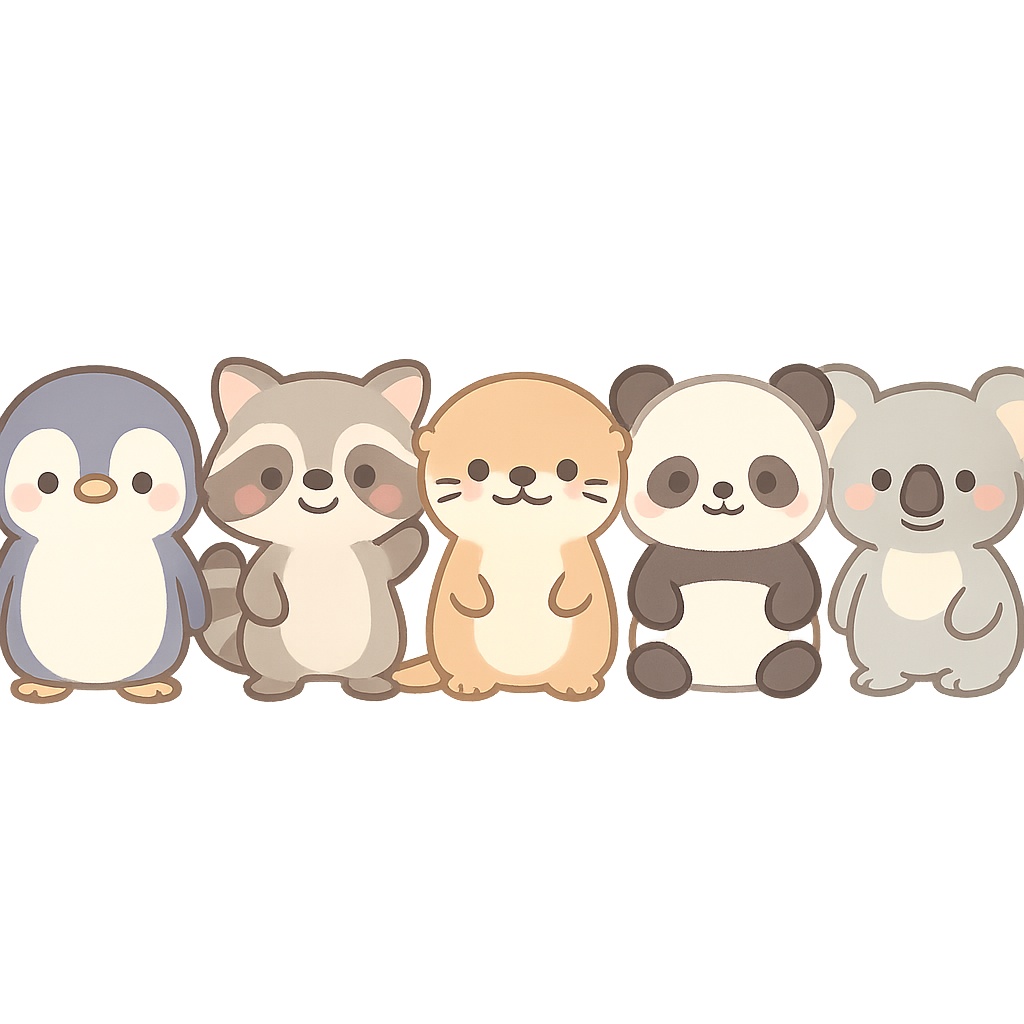 【通常版】動物園シリーズ オリジナルキャラクター5匹セット(商用利用可・PNG透過)