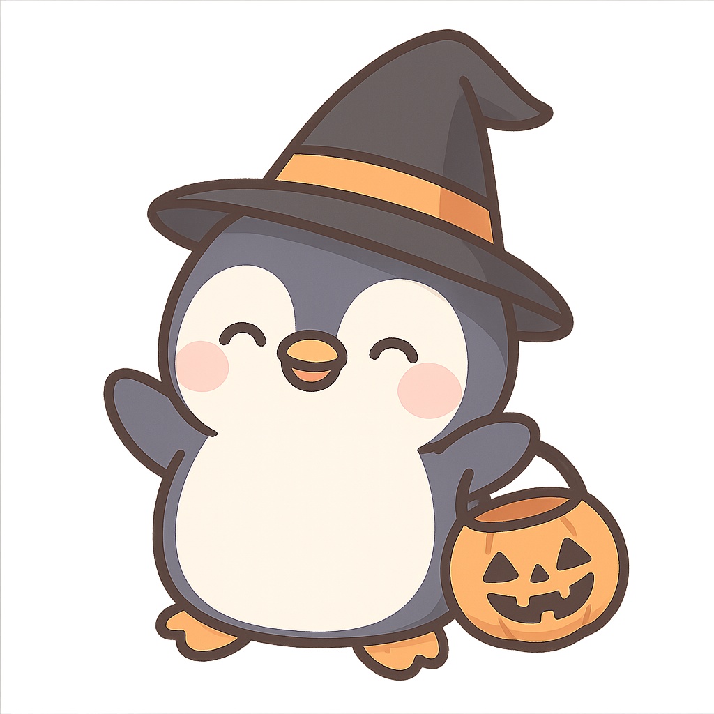 【ハロウィン版】かわいいペンギンのオリジナルキャラクター素材(商用利用可)