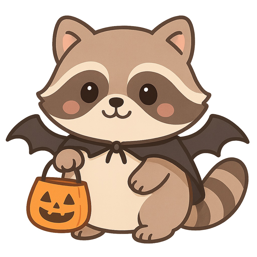 【ハロウィン版】かわいいアライグマのオリジナルキャラクター素材(商用利用可)