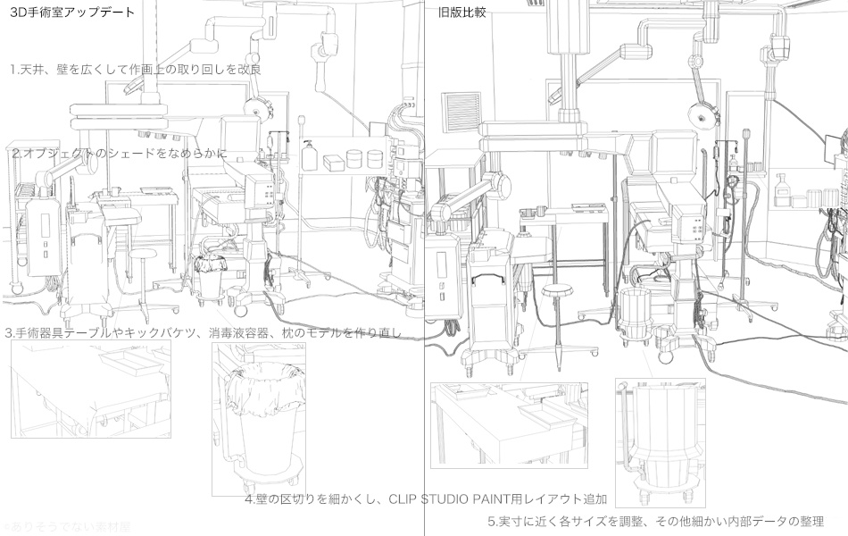 CLIP STUDIO向け 3D病院の手術室(オペ室/減菌室) fbx/cs3o