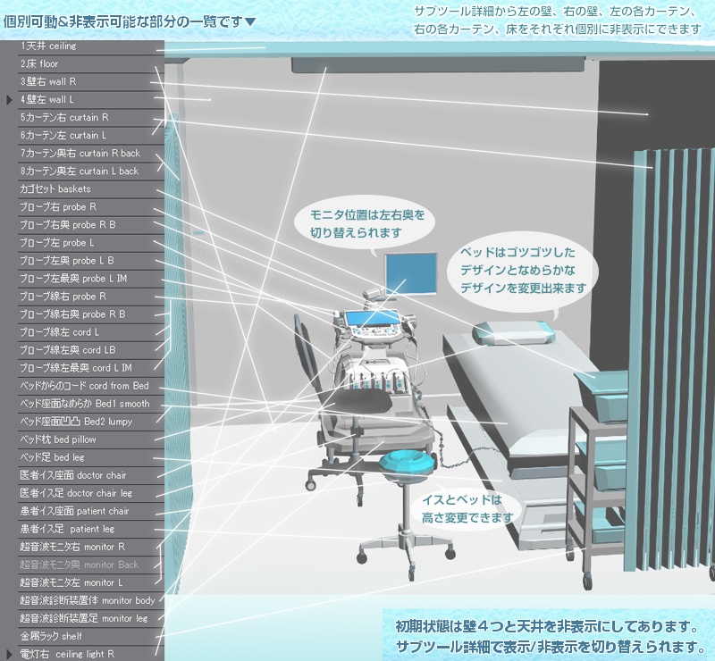 CLIP STUDIO向け 3D病院の診察室（超音波診断装置付き） cs3o/csmo