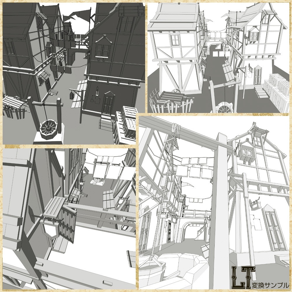 3D中世ファンタジー路地裏通り(cs3o/fbx)