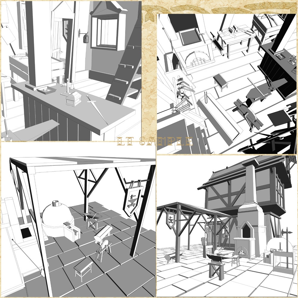 3D中世ファンタジー鍛冶屋/武器屋(fbx/cs3o)